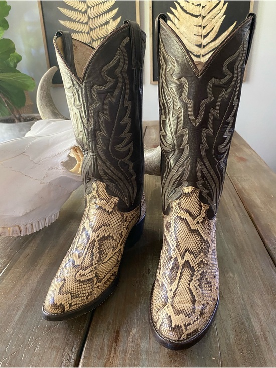 Justin Boots Shoes - Vtg Justins Snakeskin Exotic Cowgirl Cowboy
Western Boots Womens 7D Tan Brown